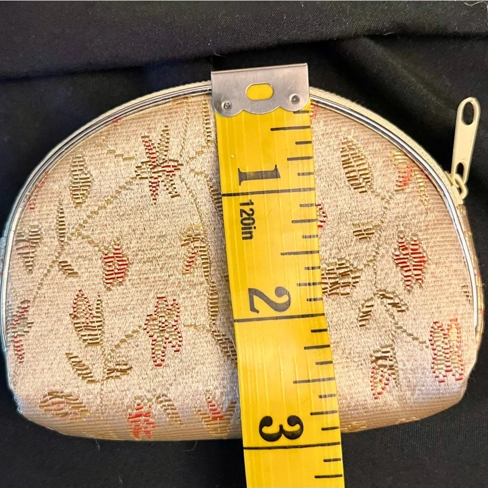New VTG Silk Brocade Floral Cosmetic Bag Set 5 Nesting Makeup Travel Pouch Gold